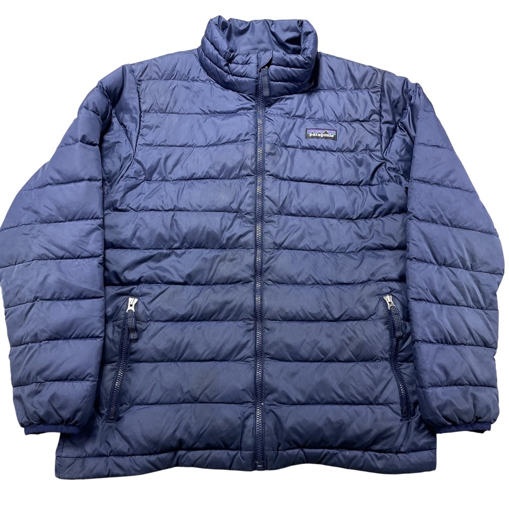 Patagonia Jacket Kids Medium 10 Blue Down Puffer Full Zip Quilted Warm Winter
